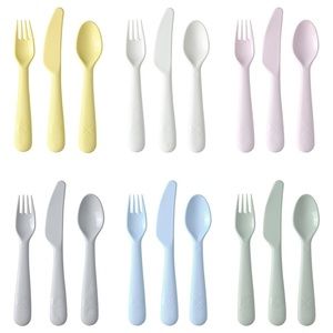 18-piece IKEA KALAS flatware set, mixed colors, plastic forks, knifes, spoons